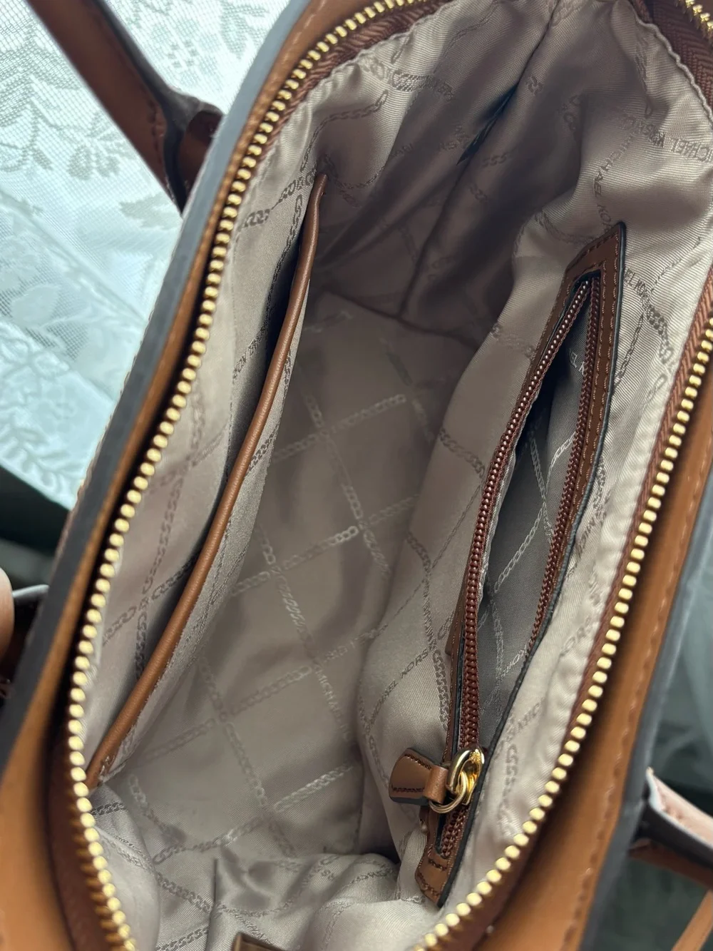 Michael Kors  Small Avril Brown Leather/Suede Satchel with Gold MK Charm